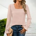 thumbnail image 2 of Bowake T-Shirts à Manches Longues pour Femmes Automne 2024 Décontracté Tendance Rayé Col Carré Tunique pour Sortir, 2 of 6