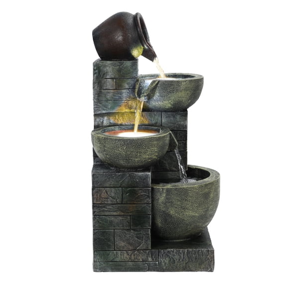 ZNNT 23.6" 4-Tier Outdoor Water Fountain with LED Lights