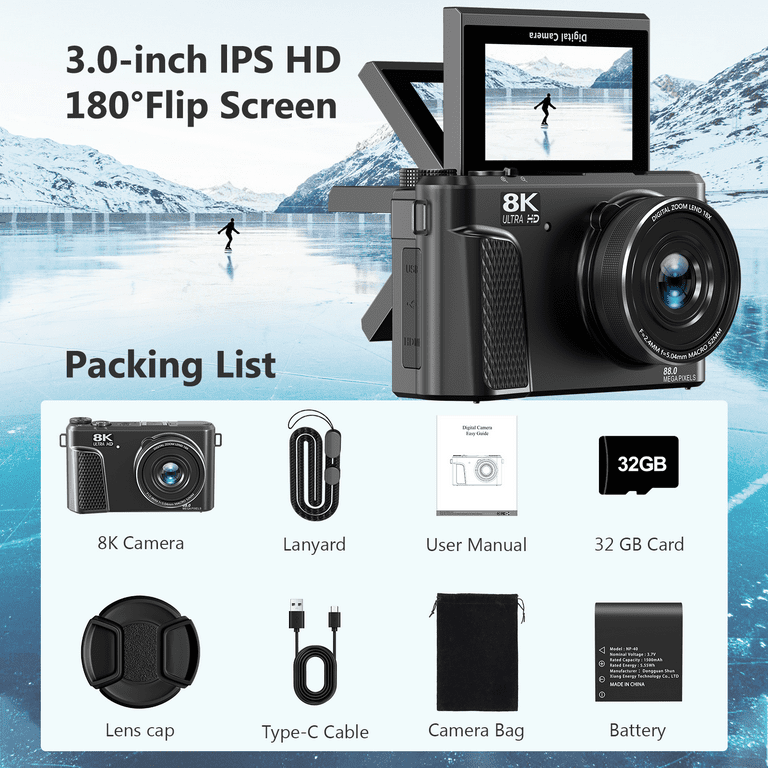 Saneen 8K Digital Camera for Photography 88MP Vlogging Camera for