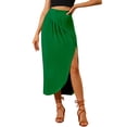 thumbnail image 1 of Falda larga Allegra K con pliegues y abertura lateral color Verde XS, 1 of 7