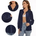 thumbnail image 2 of NeedBo Women's Button Down Long Sleeve V Neck Mesh Shirt See Through Sheer Blouse Tops, Navy M, 2 of 7