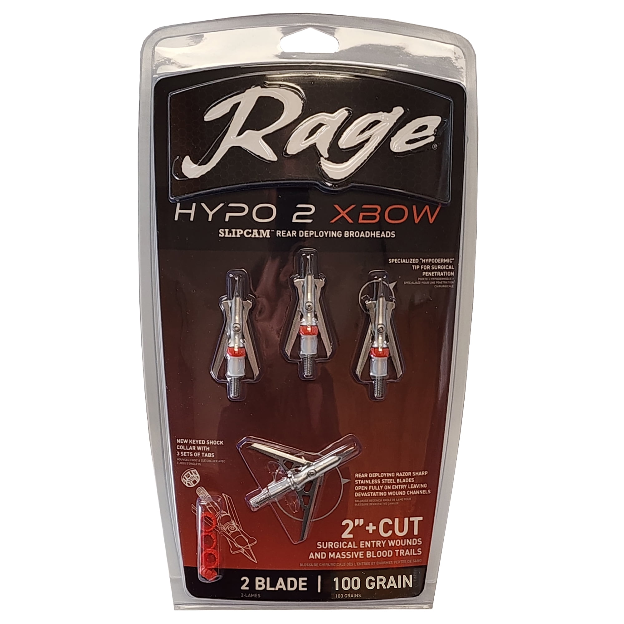 Rage Crossbow x Broadheads, SlipCam Rear Deploying, 2-Blade, 100