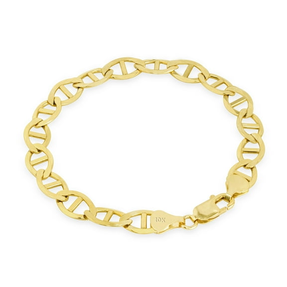 Nuragold 10K Real Yellow Gold Solid Mariner Chain Anchor Link Bracelet 7"-9" (2.5mm-9mm) Italian Jewelry for Men & Women