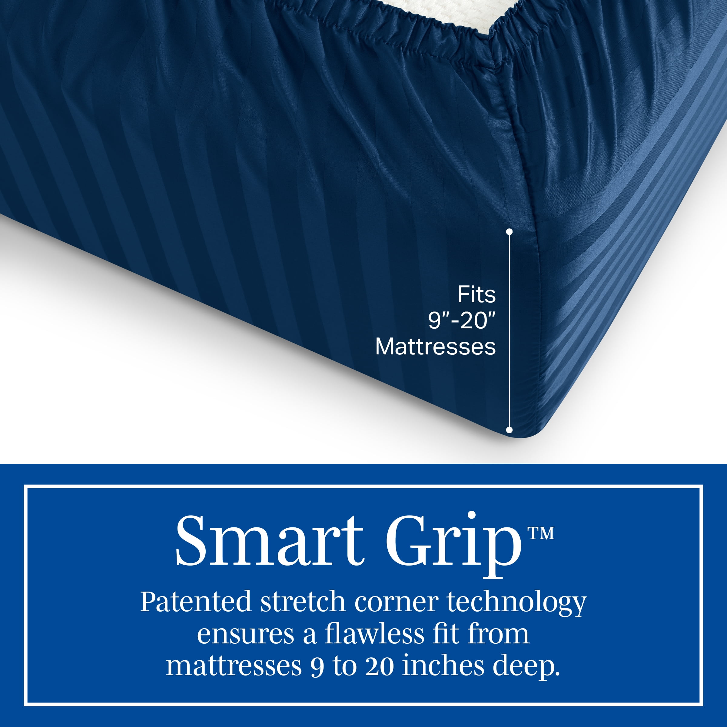 Wamsutta 1846 4-Piece 650 Thread Count Titan Stripe Egyptian Giza Cotton Sateen Bed Sheets, Queen-Deep Pocket