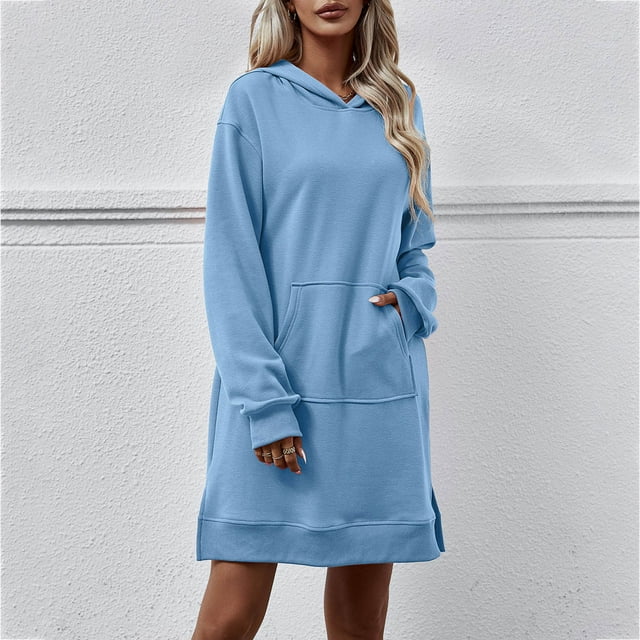 Gspmoly Robes pour Femmes, Nouvelle Robe Chandail Longue à Capuche à Manches Longues avec Poche et Fente pour l'Automne/hiver, Robes de Travail pour Femmes jusqu'à 65 % de Rabais