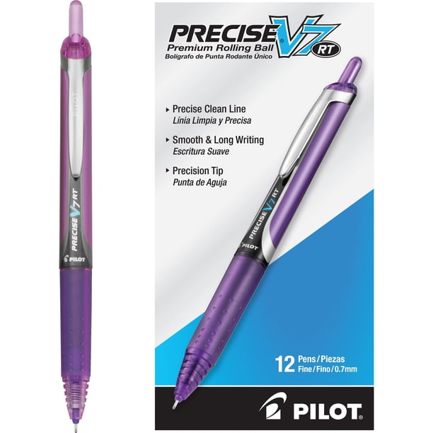 Bolígrafos con punta fina PILOT Precise V7 RT, color morado, paquete de 12