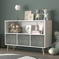 thumbnail image 5 of Kids Bookcase with 3 Collapsible Fabric Drawers, Wall-Mountable Toy Storage Organizer, White/Gray, Easy Assembly, 5 of 13