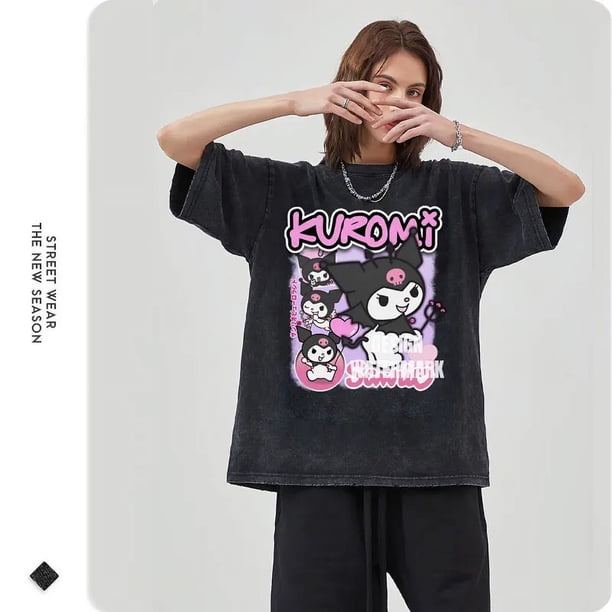Kuromi T Shirts Vintage Washed Anime My Melody T-shirt Oversized