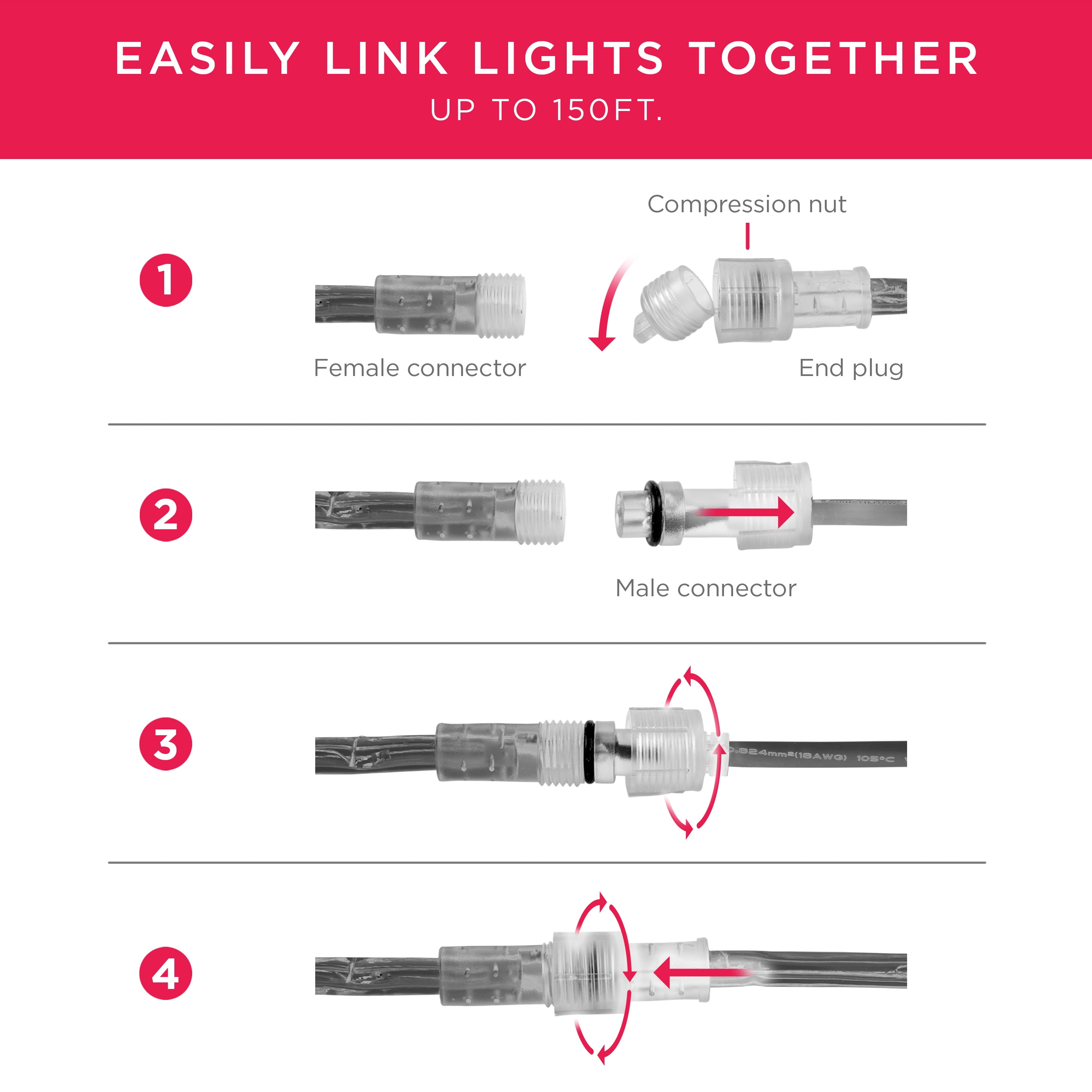 UltraPro LED Plug-in Rope Light, 50ft Premium Smoke, Cool White Light 5000K, Outdoor Lighting