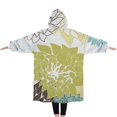 thumbnail image 2 of Oversized Wearable Blanket Hoodie,Green and Blue Pioneer Flower Pattern Sherpa Blanket Hoodie with Super Pockets,Super Warm Fuzzy Pullover for Women & Men, 2 of 6
