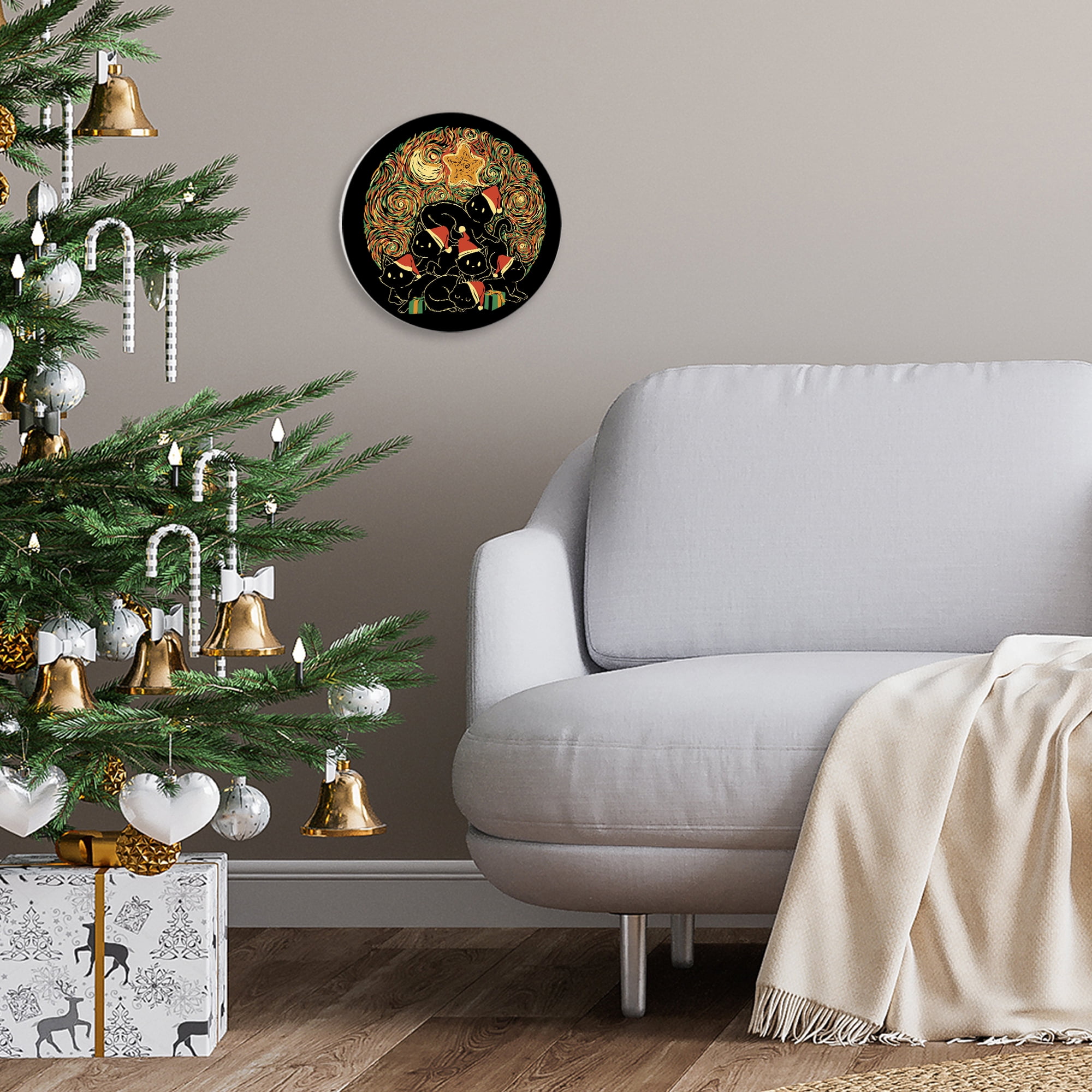 Stupell Industries Christmas Cats with Swirled Sky Circular Wall Plaque, design by Tobe Fonseca