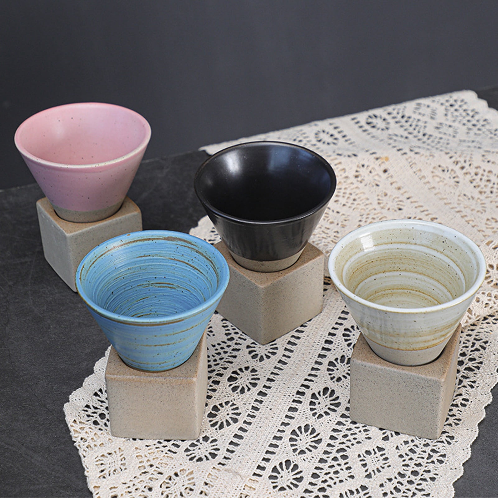 HomeLife 200ML Crude Pottery Funnel Coffee Cup with Base Heat-resistant Handmade Japanese Style Latte Cappuccino Tea Espresso Tapered Mug Birthday Gift