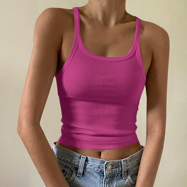 Karight Women's Spaghetti Strap Scoop Neck Ribbed Tank Tops Ribbed Sleeveless Slim Fit Camisole Summer Casual Outfits