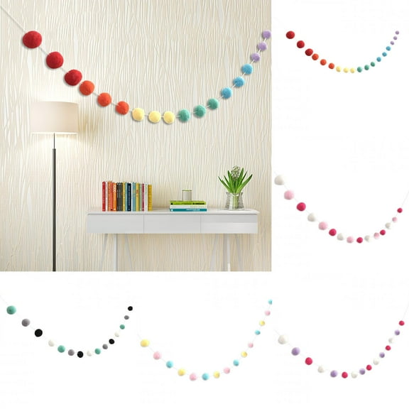 Limei Wool Felt Ball Garland Colorful Pom Pom Garland 6.5 Feet Long 30 Ball Garland for Mardi Gras Easter Thanksgiving Christmas Wall