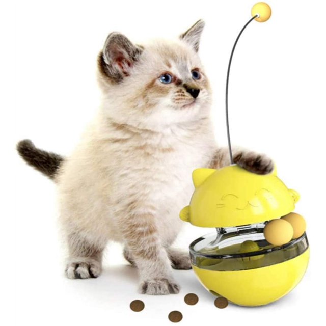 Juguete para gatos 4 en 1, juguete interactivo para gatos con bola doble y dispensador de comida, adecuado para juegos de entrenamiento y educación de gatos