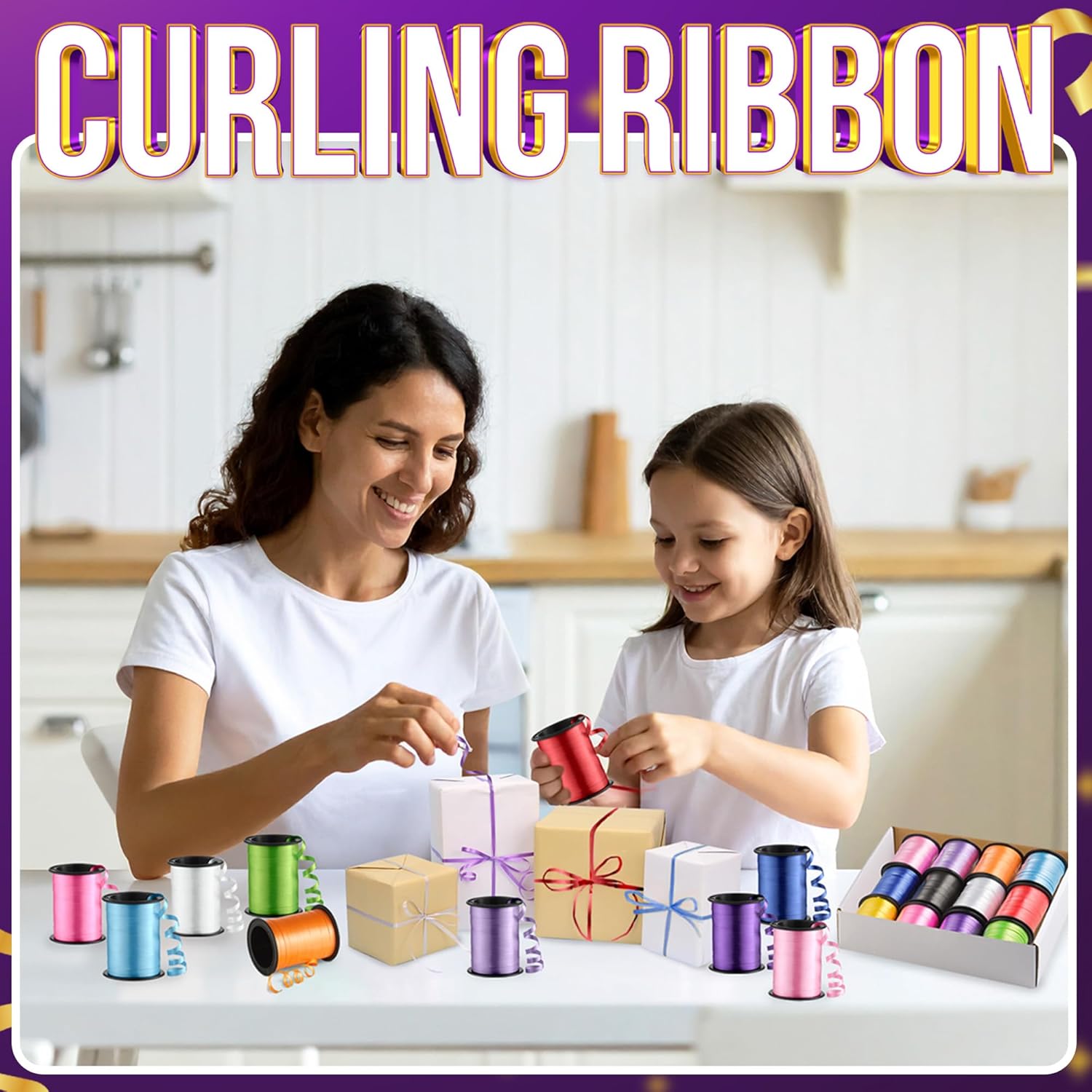 12-Rolls Curling Ribbon for Gift Wrapping - 3/16in x 125 Feet Per Roll Balloon String Set Presents, Bows, DIY Arts & Crafts, Wedding, Happy Birthday Decorations, Assorted Colors