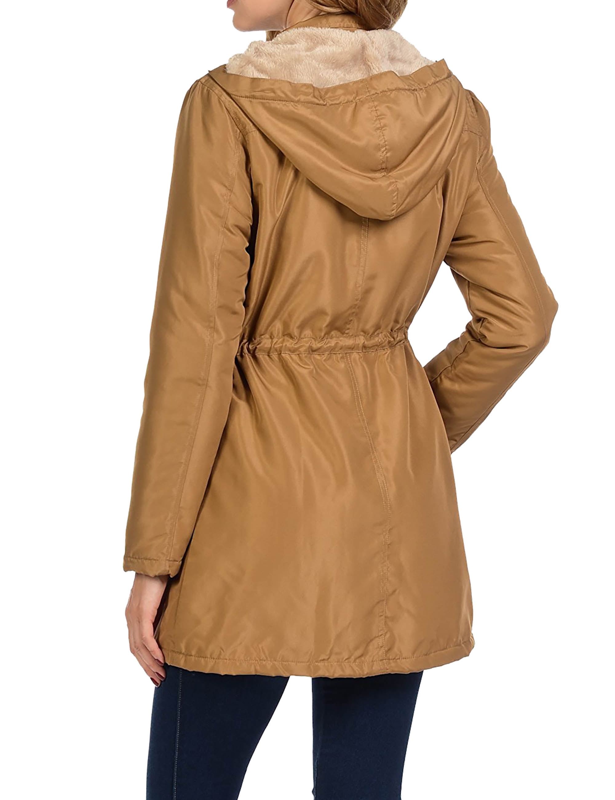Ma Croix Womens Lightweight Parka Fur Lined Coat Hooded Anorak Jacket, Women's, Size: Small, Brown