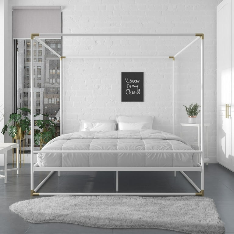 CosmoLiving Celeste Canopy Metal Bed King White Gold Walmart