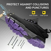 SPIEZ Women’s Composite Toe Safety Shoes with Air Cushion, ASTM F2412 Certified Puncture-Proof Work Sneakers, Comfortably for All-Day Wear-Black Purple Size 6