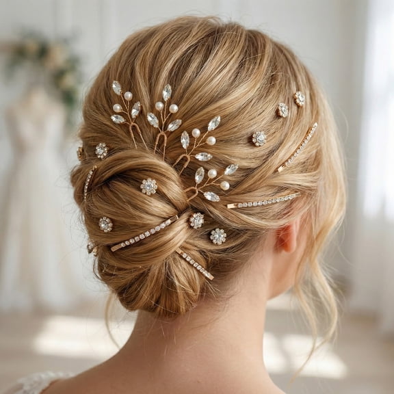 Miallo 30 Pack Gold Crystal Hair Accessories Bulk, Pearl Flower Hair Clips for Prom & Formal Updo, Assorted Hair Jewelry for Women
