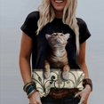 thumbnail image 3 of Camiseta informal para mujer con estampado de gato y cuello redondo, blusa de manga corta, Tops Fridja  bn4667, 3 of 5