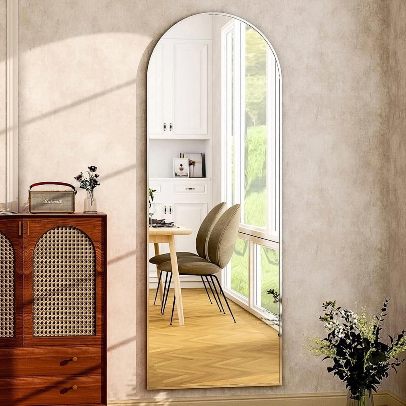 Easy4Home 64"x21" Arched Full Length Mirror Freestading Full Body Floor Mirror, Silver
