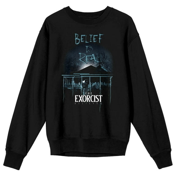 The Exorcist Believer Horror House Belief Is Real Crew Neck Short Sleeve Black Adult Sweatshirt-XL