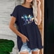 thumbnail image 2 of Blusa de manga corta con estampado regular de flecos y cuello redondo de algodón y cáñamo para mujer OAVQHLG3B Store  lin121212, 2 of 5