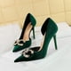 thumbnail image 3 of Zapatos de tacón alto sexys de punta puntiaguda de boca baja para banquetes para mujer, zapatos de gamuza con huecos laterales, con perlas y diamantes de agua, zapatos clásicos individuales, 3 of 5