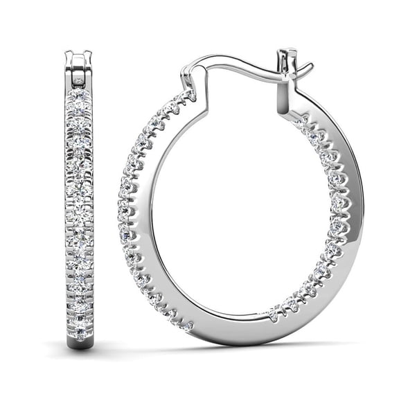 Cate & Chloe Margot 18k White Gold Plated 24mm Hoop Earrings with Simulated Diamonds Gift for Women