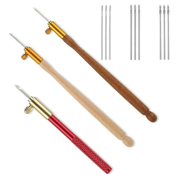 TOP! 3 Pcs Tambour Hooks Kit Embroidery Crochet Hook Wood Handle French Drum with 9 Needles