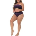 thumbnail image 2 of Bikini de dos piezas con bandeau de talla grande Agnes Orinda para mujeres, traje de baño de terciopelo con estampado de leopardo, bañador de cintura alta, púrpura 1X, 2 of 6