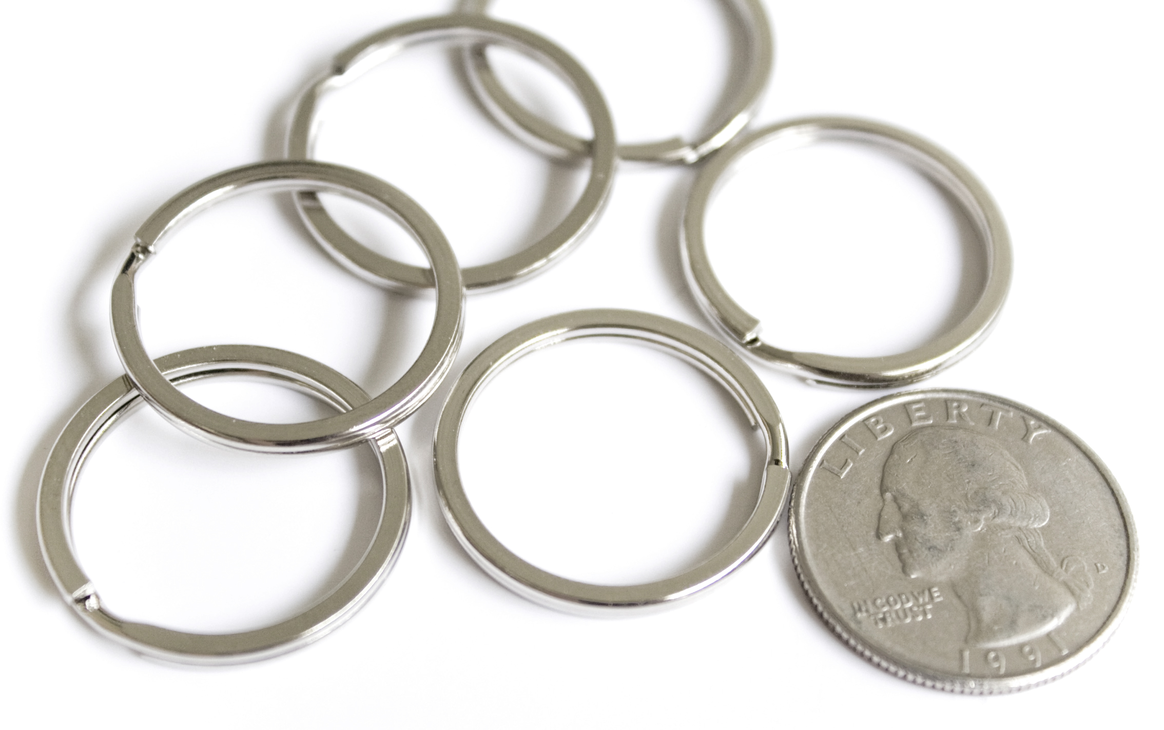1" (25mm) Nickel Plated Steel Key Rings Split Rings - Pack 1000 pcs