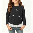 thumbnail image 2 of ITSAME Girls Long Sleeve T-Shirt Bow Lace Ruffle Hem Crew Neck Knit Ribbed Shirt Kids Fashion Casual Tops Black Size 2T, 2 of 10