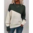 thumbnail image 4 of Suéter Casual de Color Block para Mujer, Cuello Redondo, Larga, Punto Acanalado Verde XL, 4 of 8
