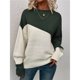 thumbnail image 4 of Suéter Casual de Color Block para Mujer, Cuello Redondo, Larga, Punto Acanalado Verde M, 4 of 8
