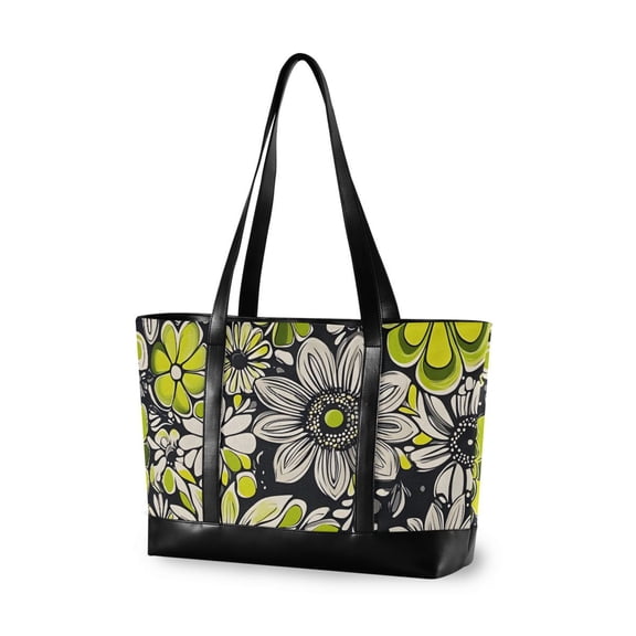 FORMRS Canvas Laptop Tote Bag for Women with 15.6" Computer Compartments Shoulder Handbag, Beige Flower Pattern