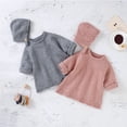 thumbnail image 2 of Baozhu Knitting Autumn Winter Warm Newborn Baby Solid Color O-Neck Sweater Dress+ Hat Set Infant Girl Long Sleeve Pullover Top, 2 of 5