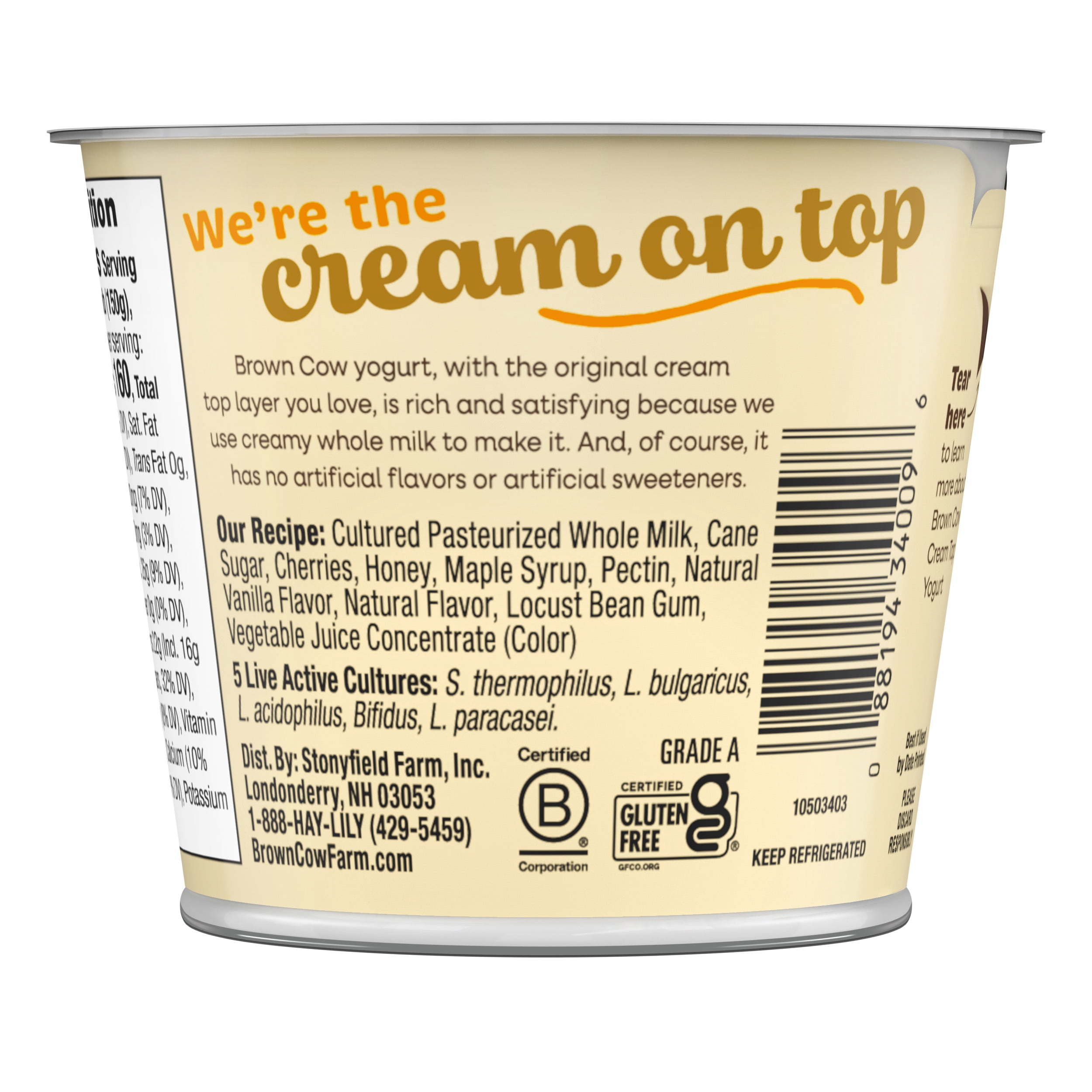 Brown Cow Cream Top Cherry Vanilla Whole Milk Yogurt 5.3 oz. Cup