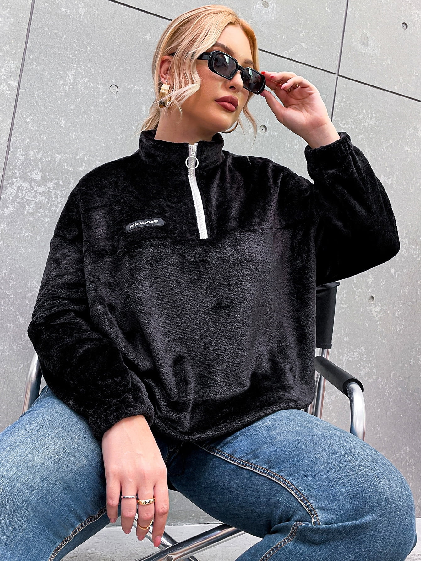 Women's Plus Half Zip Patched Flannel 