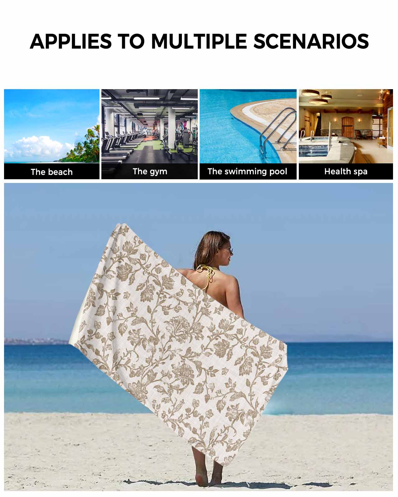 Farmhouse Khaki Bath Towels for Bathroom Set,Luxury Microfiber Towels Gifts for Women,Quick Dry Beach Kitchen Hand Hair Face Towel and Dish Washcloth,Vintage Flower Leaf Botanical Plant Towels+Set