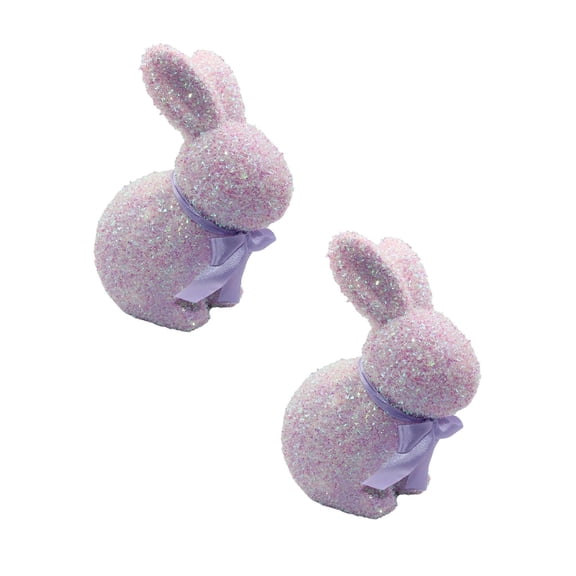 9.25Inch Flocked Bunny Figurine Rabbit Statue with Bow Tie, Glitter Flocked Foam Easter Bunny Table Decor for Spring Garden and Home Decor, Indoor Outdoor Party Centerpiece
