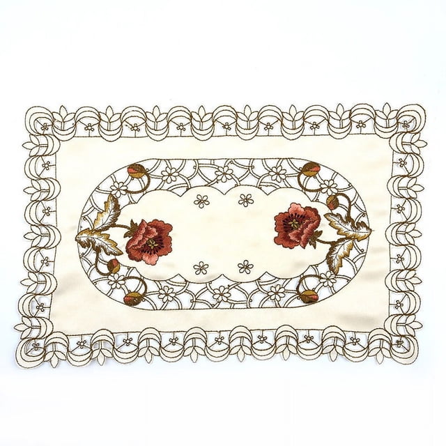 Mosiee Table Runner Embroidered Floral Lace Fabric Translucent Gauze Hollow-Carved Design Table Cloth Retro Style