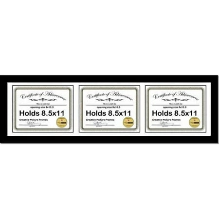 10X36Bk-W Black Horizontal 8.5X11 Triple Diploma Frame With 3 Opening White Mat, Holds 3 8.5X11 Inch Documents With Wall Hanger$$Home Decor, Kitchen, & Other