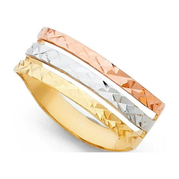 14k Tri Color Italian Solid Gold DC Hummered Semanario Three Ring 7mm
