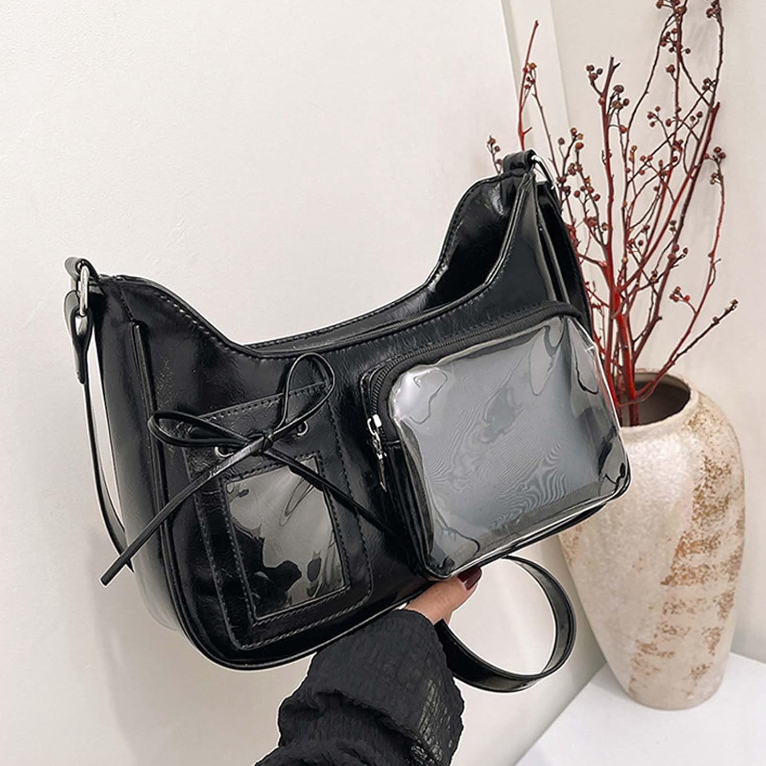 SPEKSEE Y2k Fashion Shoulder Bag Kawaii Lolita Ita Bag Badge Display Bag with Two Transparent Display Windows