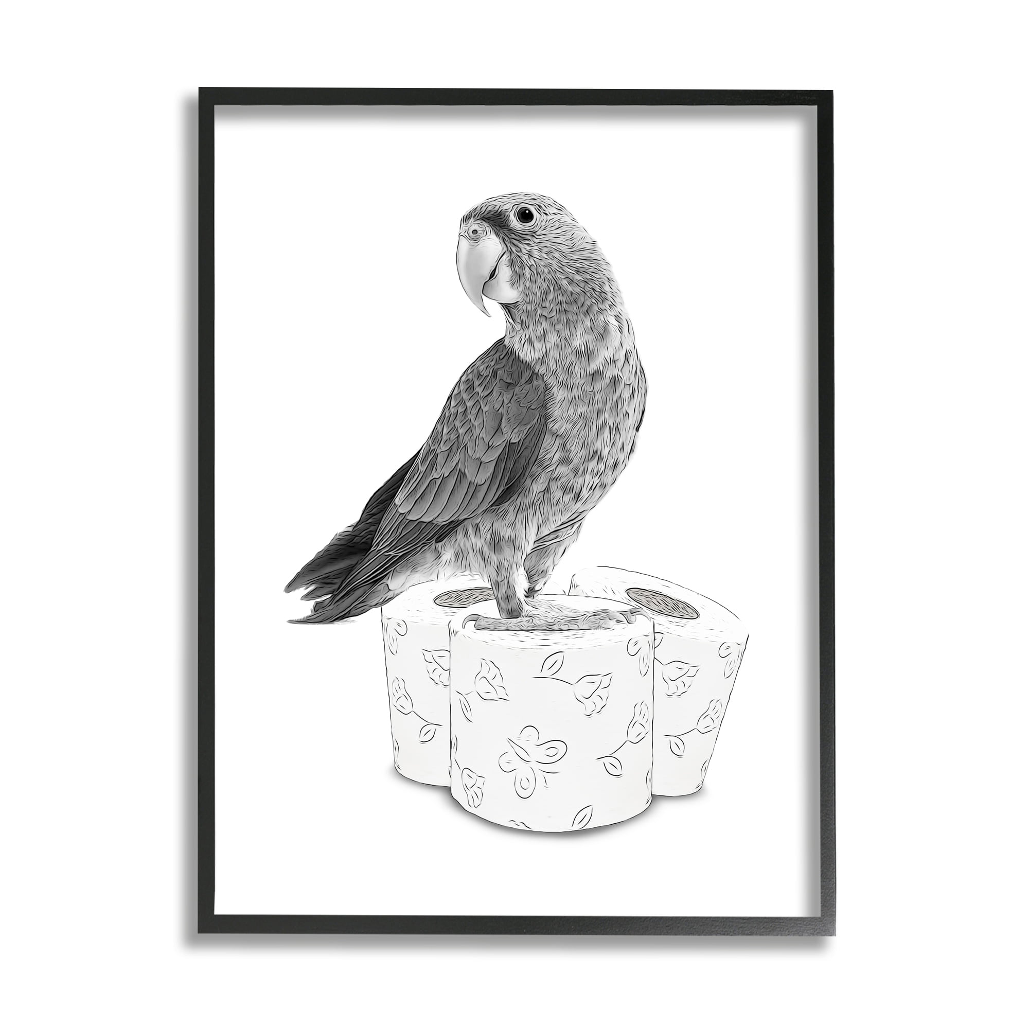 Stupell Industries Parrot & Toilet Paper Bathroom Animals & Insects Painting Gray Framed Art Print Wall Art