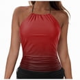 thumbnail image 3 of HCNTES Women's Tankini Top Swimsuit Tummy Control Swim Top Only High Neck Halter Tie Drawstring Bathing Suit Top Red,M, 3 of 7