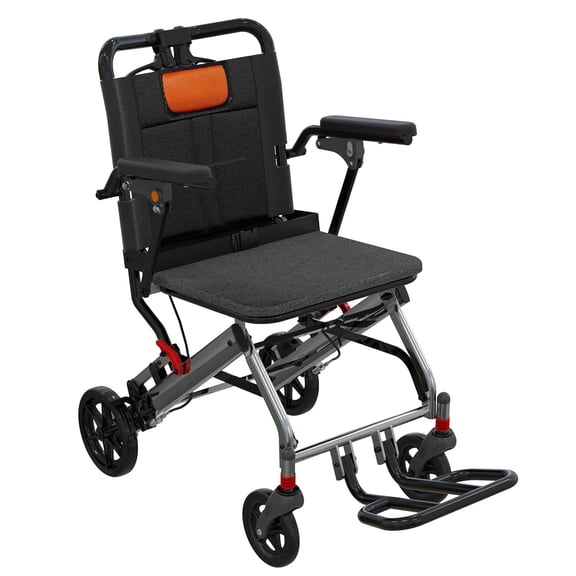 Telyswee Ultra Lightweight Elderly Transport Wheelchair Portable Lightweight Folding Transport Chair, with Locking Handbrake, Removable Flip Armrests, Swinging Footrests, Supports 220 lbs.