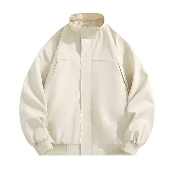 hotojiny Mens Lightweight Jacket Casual Solid Color Windbreaker Coat Fall Casual Stand Collar Zip Up Outwear with Pockets M-3Xl